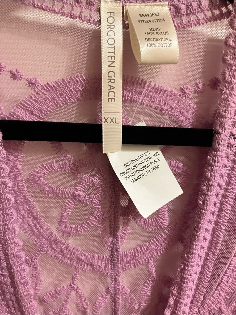 Sheer Lavender Embroidered Tie-Front Robe - Picture 3 of 7